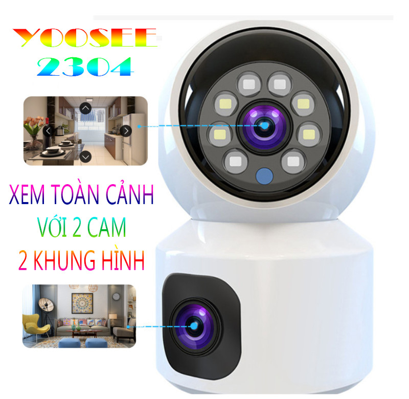 Camera 2 mắt yoosee trong nhà siêu nét góc rộng quay quét 360 độ đàm thoại 2 chiều có màu ban đêm