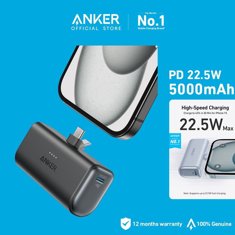  Sạc dự phòng Anker Nano Power Bank  22.5W Built-In USB-C Connector  5,000mAh Portable Charger 22.5W for iPhone 17 16 15 Samsung S22 23 Series iPad Pro Air AirPods and More 