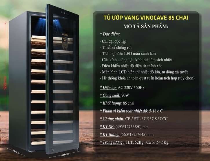 Tủ Rượu Vang, tủ bảo quản rượu vang - VINOCAVE 85