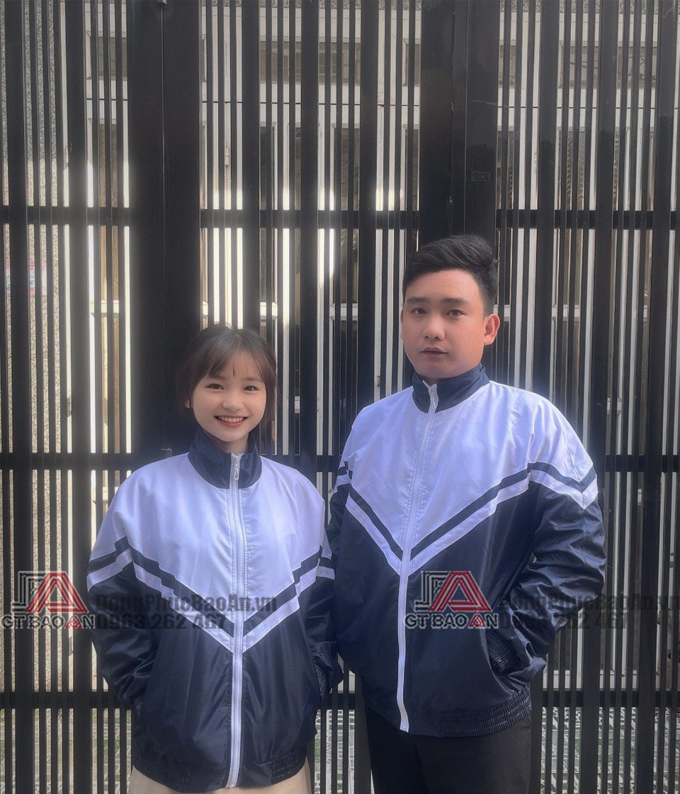 Áo khoác gió xanh đen phối trắng - Áo khoác đồng phục học sinh mùa đông cấp 2,3 cho nam nữ chất dù