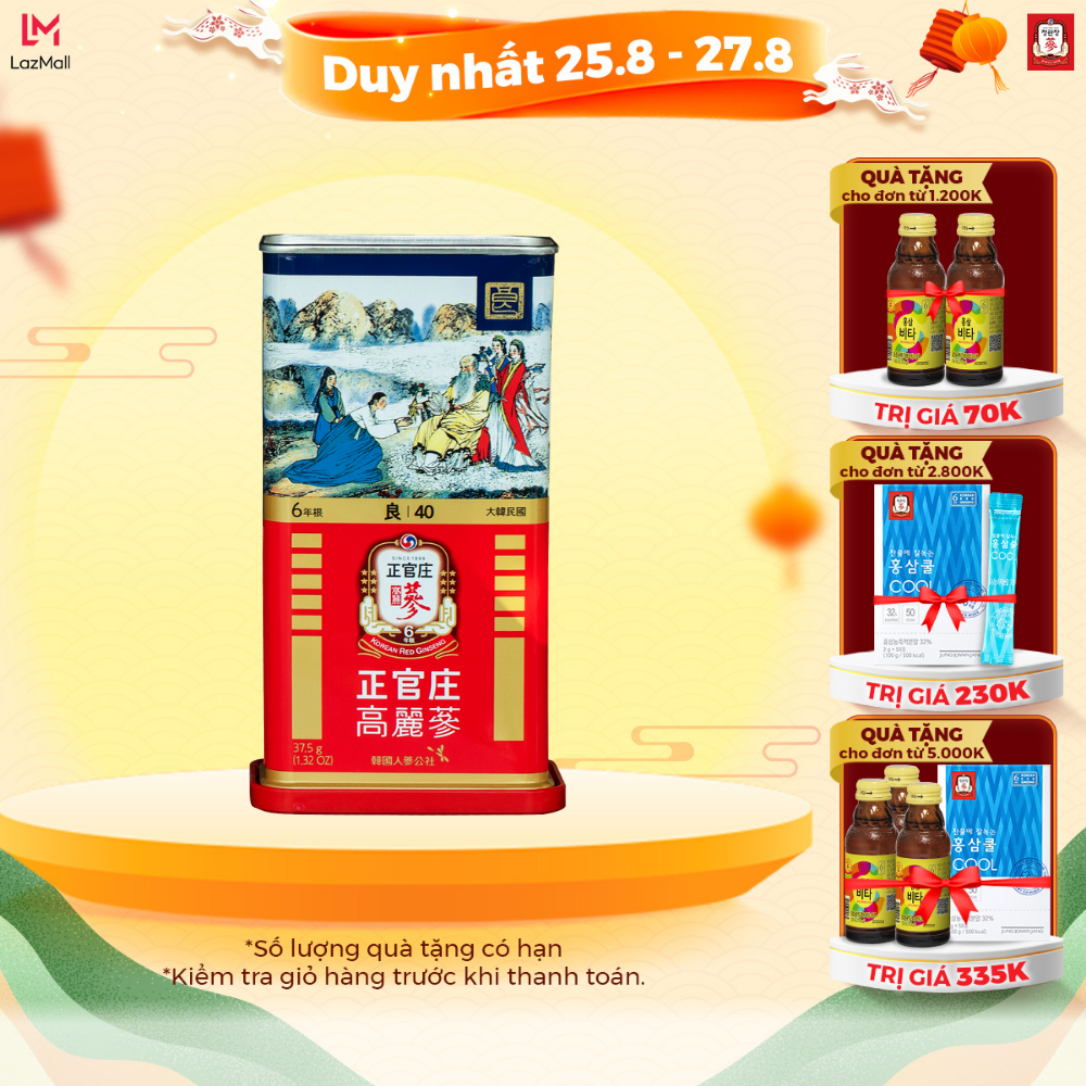 Lương Sâm Củ khô Hàn Quốc Hộp Thiếc GOOD ROOTS KGC Jung Kwan Jang 37.5g (3 củ)