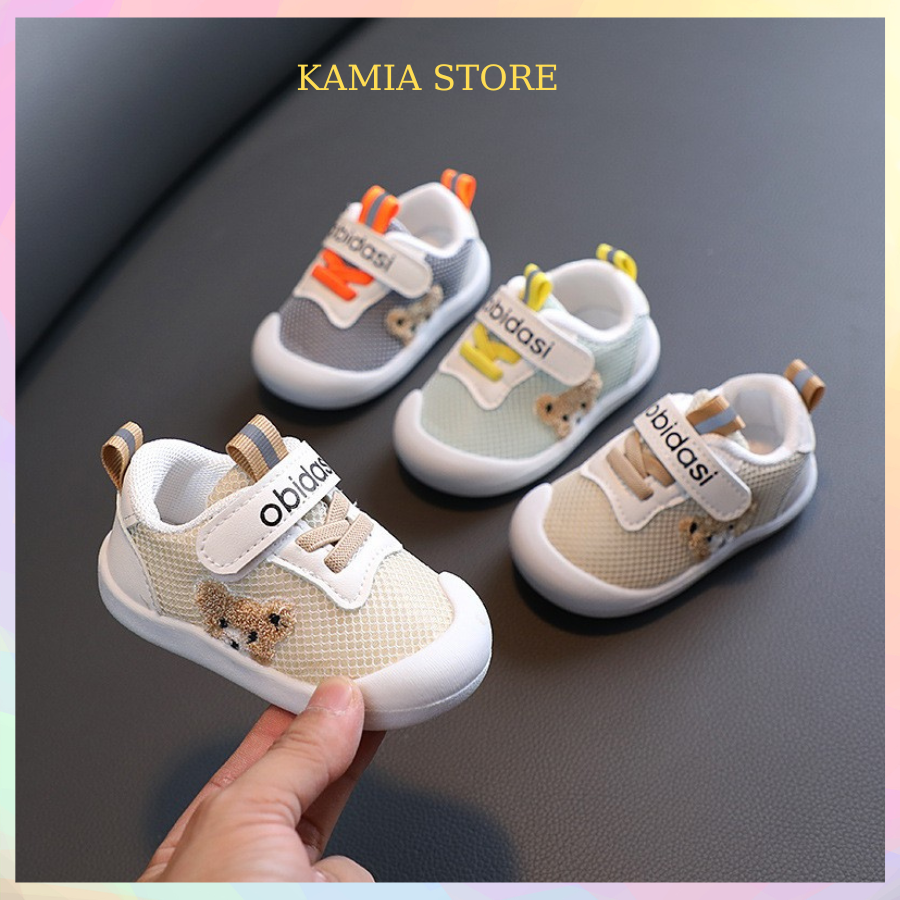 Giày tập đi cho bé trai gấu lưới Kamia Store, giày bé trai dành cho bé sơ sinh từ 8 tháng đến 2 tuổi thoáng khí GTD12
