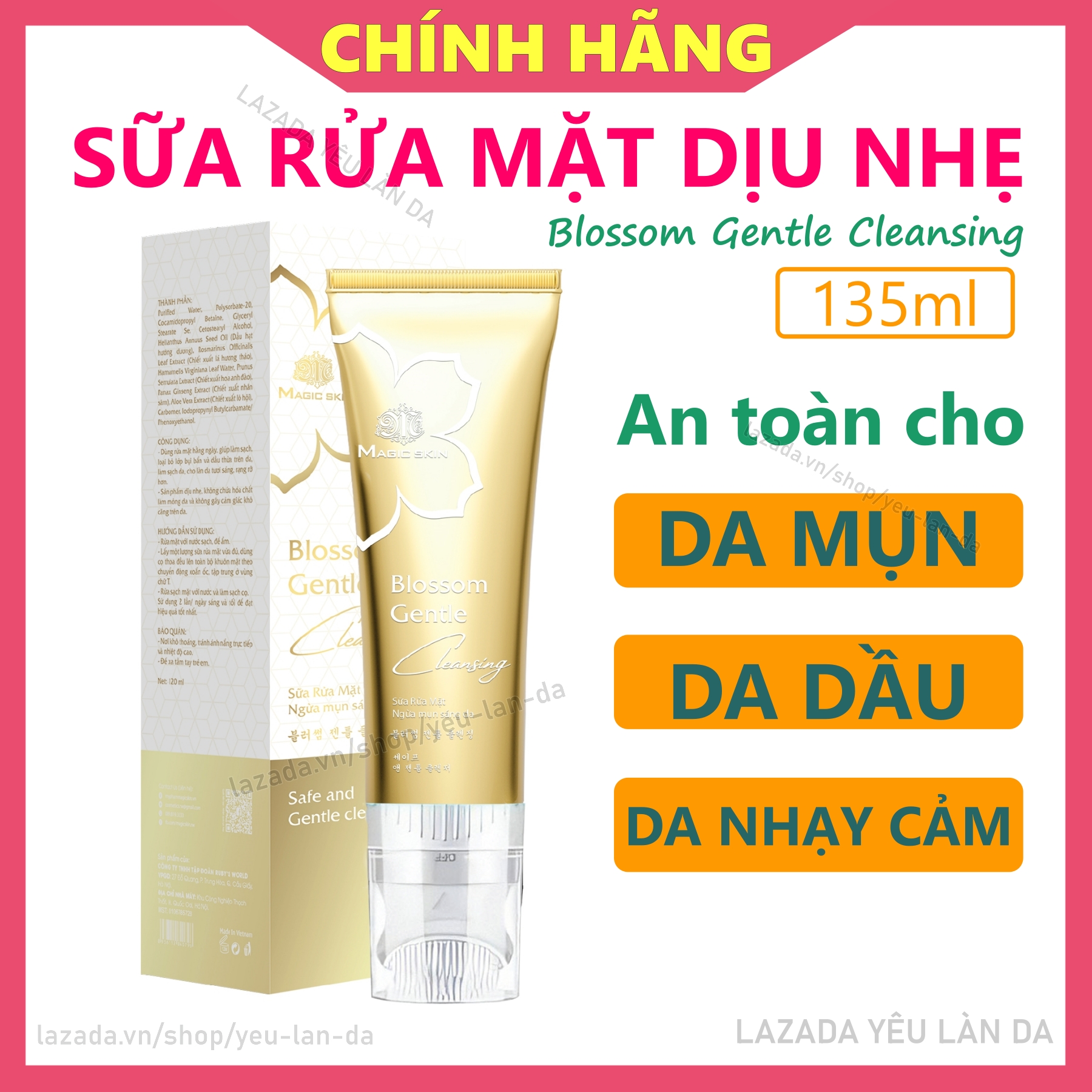 [CHÍNH HÃNG] SỮA RỬA MẶT dịu nhẹ dành cho DA MỤN Blossom Gentle Cleansing Magic Skin