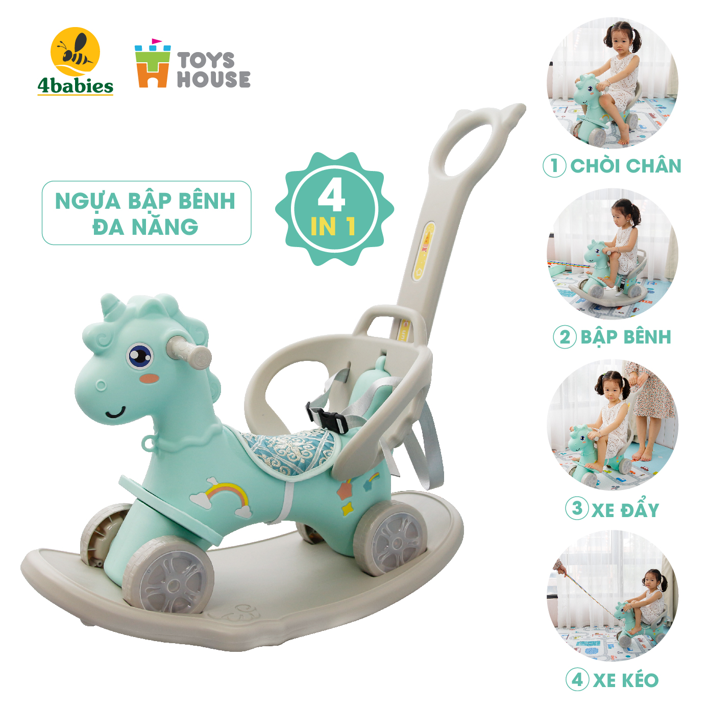 Ngựa bập bênh kiêm xe đẩy bé đi chơi - xe chòi chân hình ngựa - 3 trong 1 Toyshouse - 9031