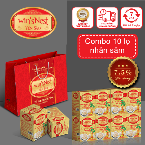 Combo 10 Lọ lẻ Nước Yến Sào winsNest Nhân Sâm (Lọ  70 ml) kèm túi xách