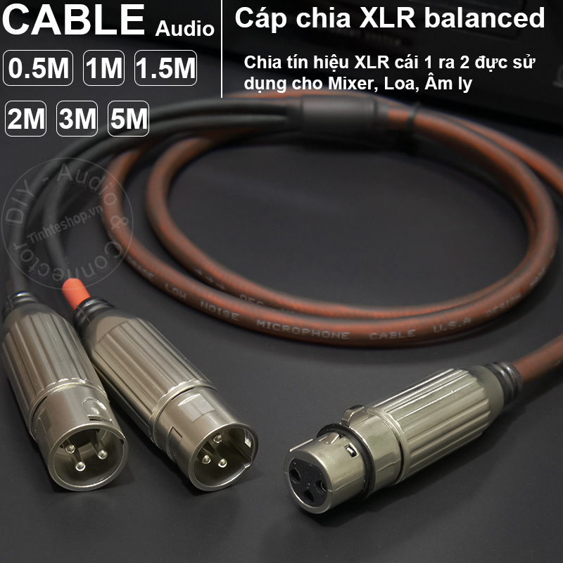 Cáp xlr cái sang 2 xlr đực diy 0.5m đến 5m - dây chia xlr cái ra 2 đực