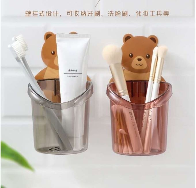 Hộp Cốc Dán Tường Đựng Bàn Chải Kem Đánh Răng Tiện Dụng Đáng Yêu Hình Gấu