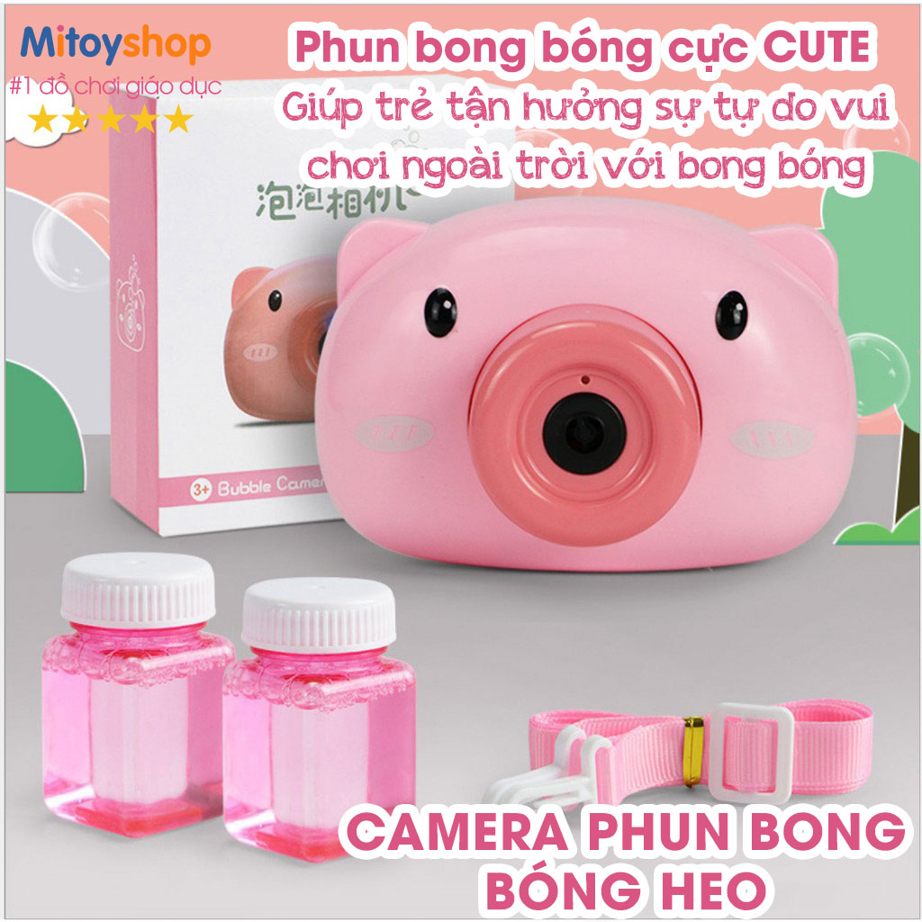 Phun bong bóng camera Heo Đồ Chơi Phun bong bóng tự động có nhạc hình chú heo hồng đáng yêu cho bé