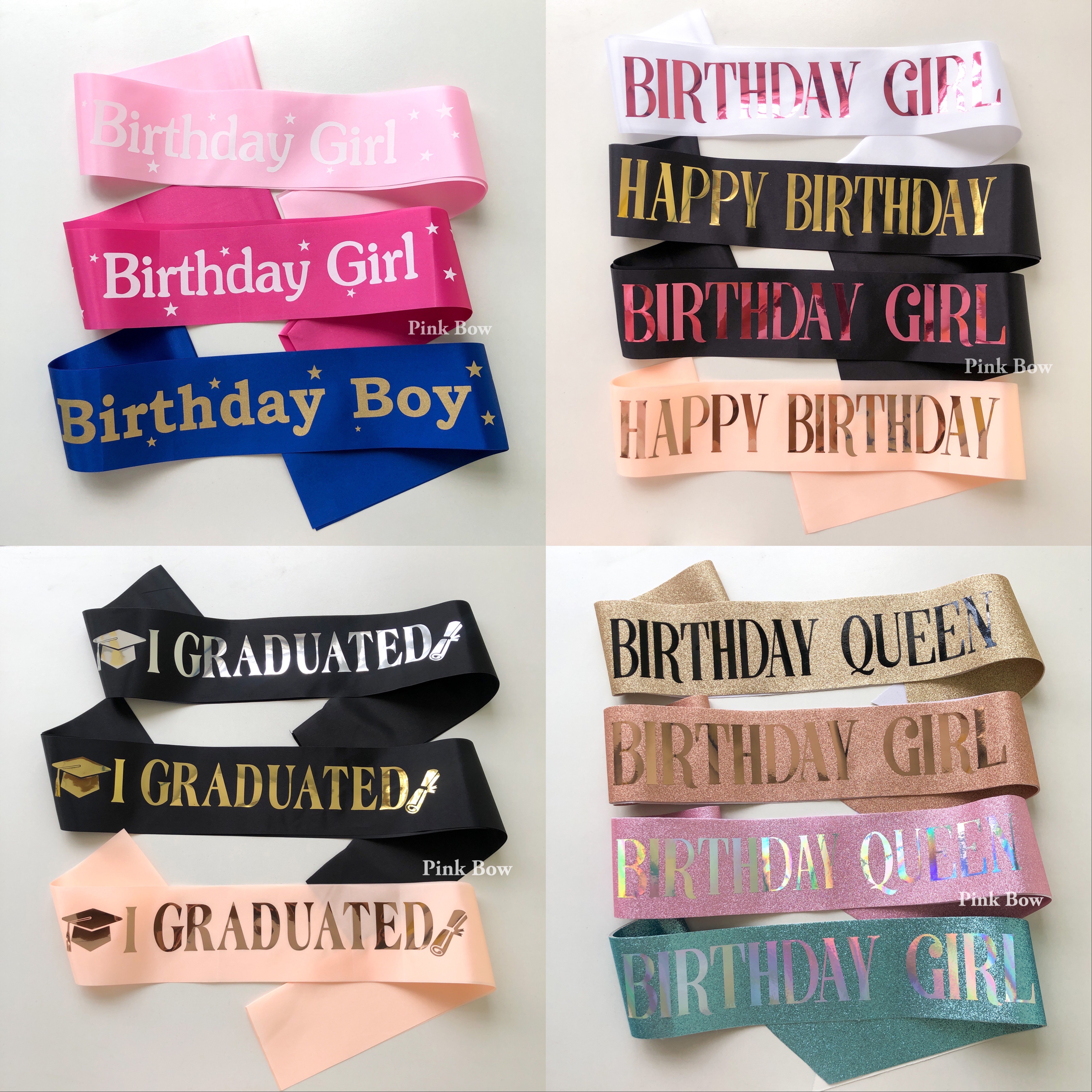 Băng rôn vải đeo quanh người đủ màu Pastel chữ HPBD,Birthday girl - queen, IMB dài 1m3