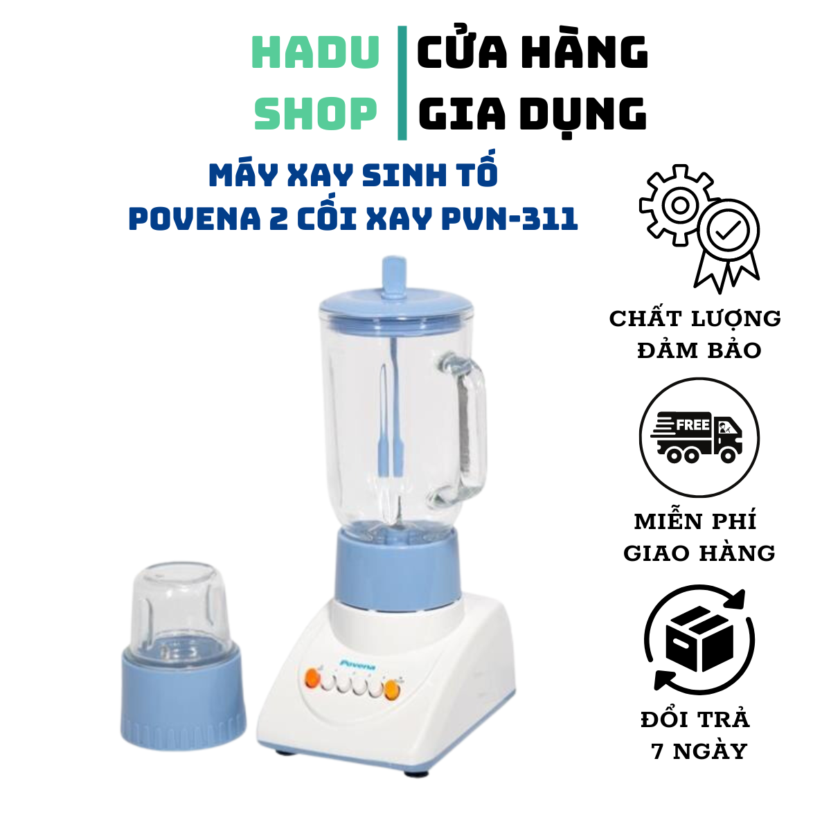 Máy xay sinh tố Povena PVN-311 thiết kế 2 cối xay tiện dụng bảo hành 12 tháng công ty