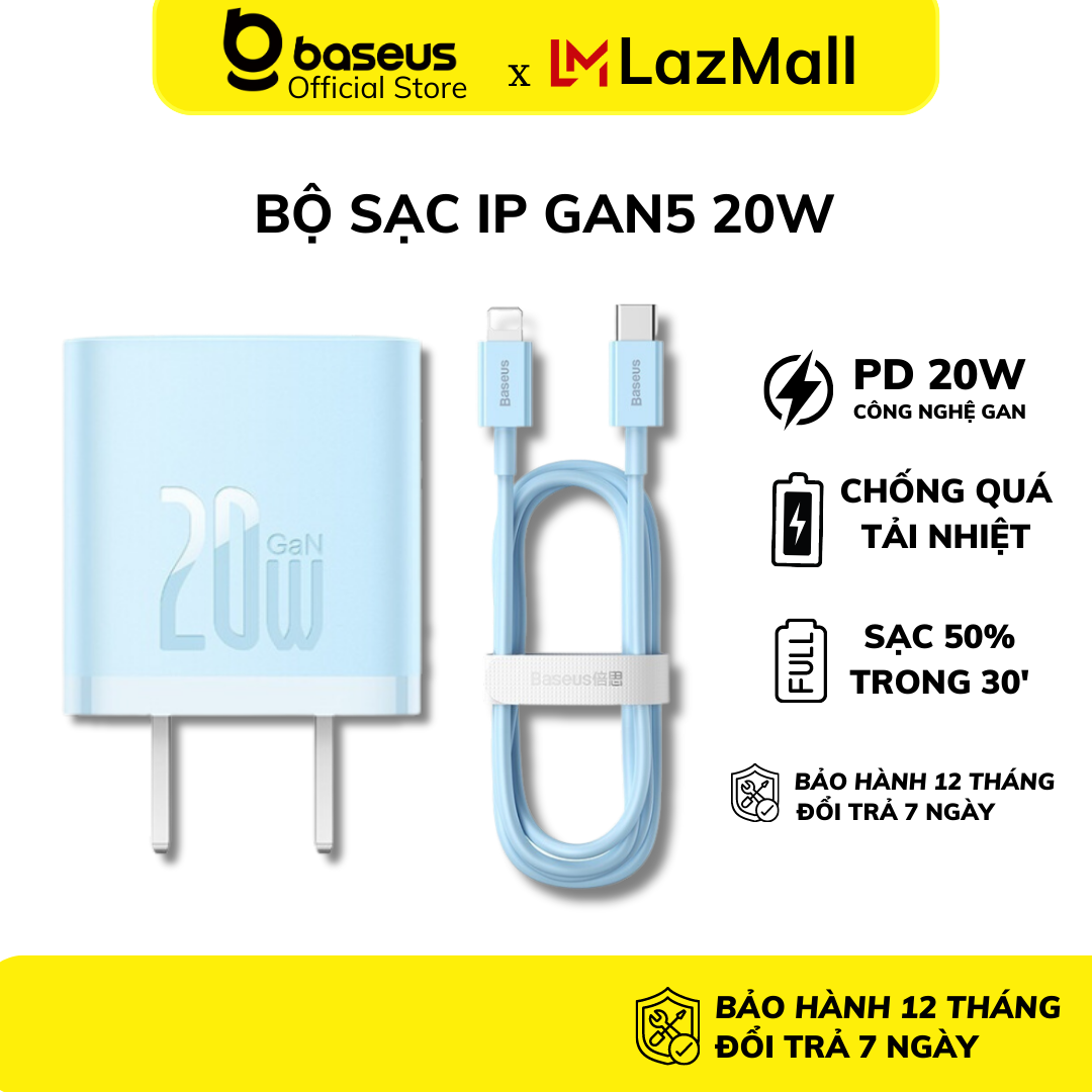 THU THẬP VOUCHER GIẢM 10 Bộ sạc nhanh 20w Baseus công nghệ Gan5 siêu bền dùng cho ipad/iphone 14 13 12 11pro xsmax