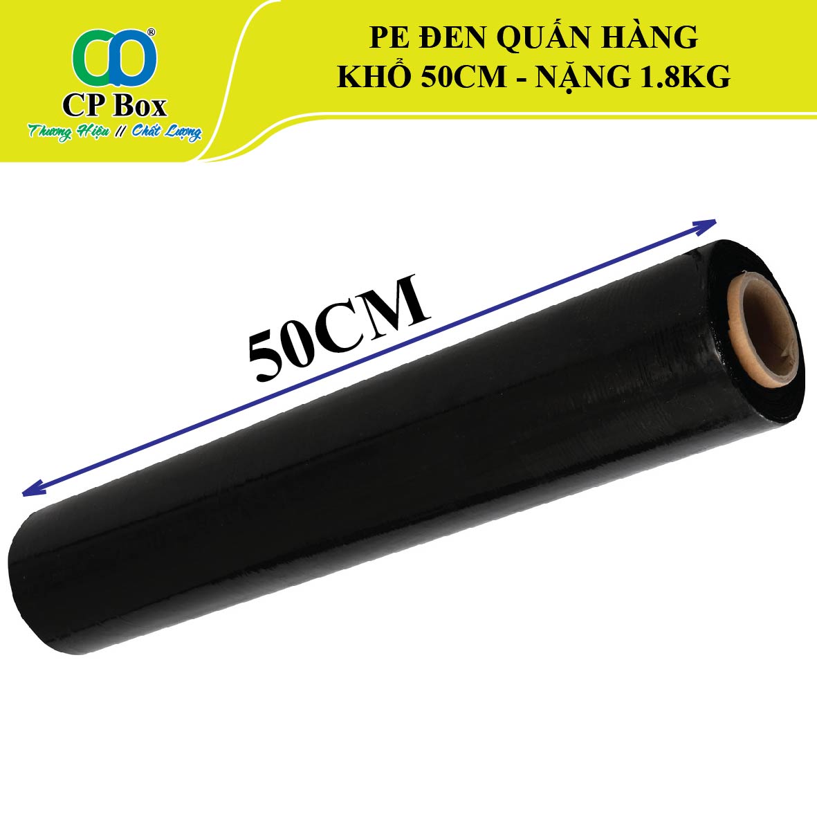 Màng PE màu đen khổ 50cm, nặng 1.8kg/cuộn, PE quấn hàng - CP Box