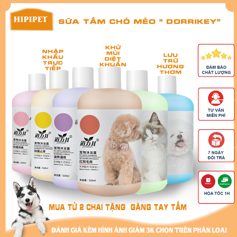 (Hàng nhập)Sữa tắm cho chó DORRIKEY tinh chất dừa loại bỏ khuẩn bọ chét - loai 510ml