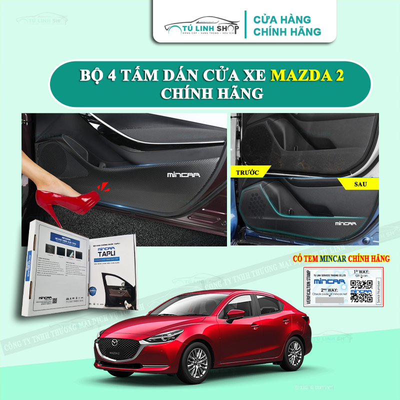 Bộ 4 Tấm dán Tapli xe MAZDA 2 chính hãng MINCAR, chống xước tapi cửa ô tô bằng Carbon Air Fiber cao cấp
