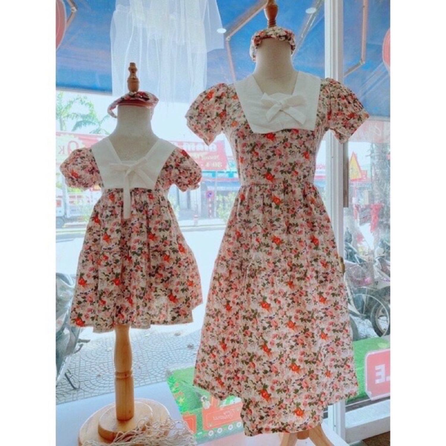 Váy đôi mẹ và bé ⚡𝑻𝑨̣̆𝑵𝑮 𝑩𝑶̛̀𝑴 💕lina kids💕 - sét váy mẹ và bé cổ thuyền