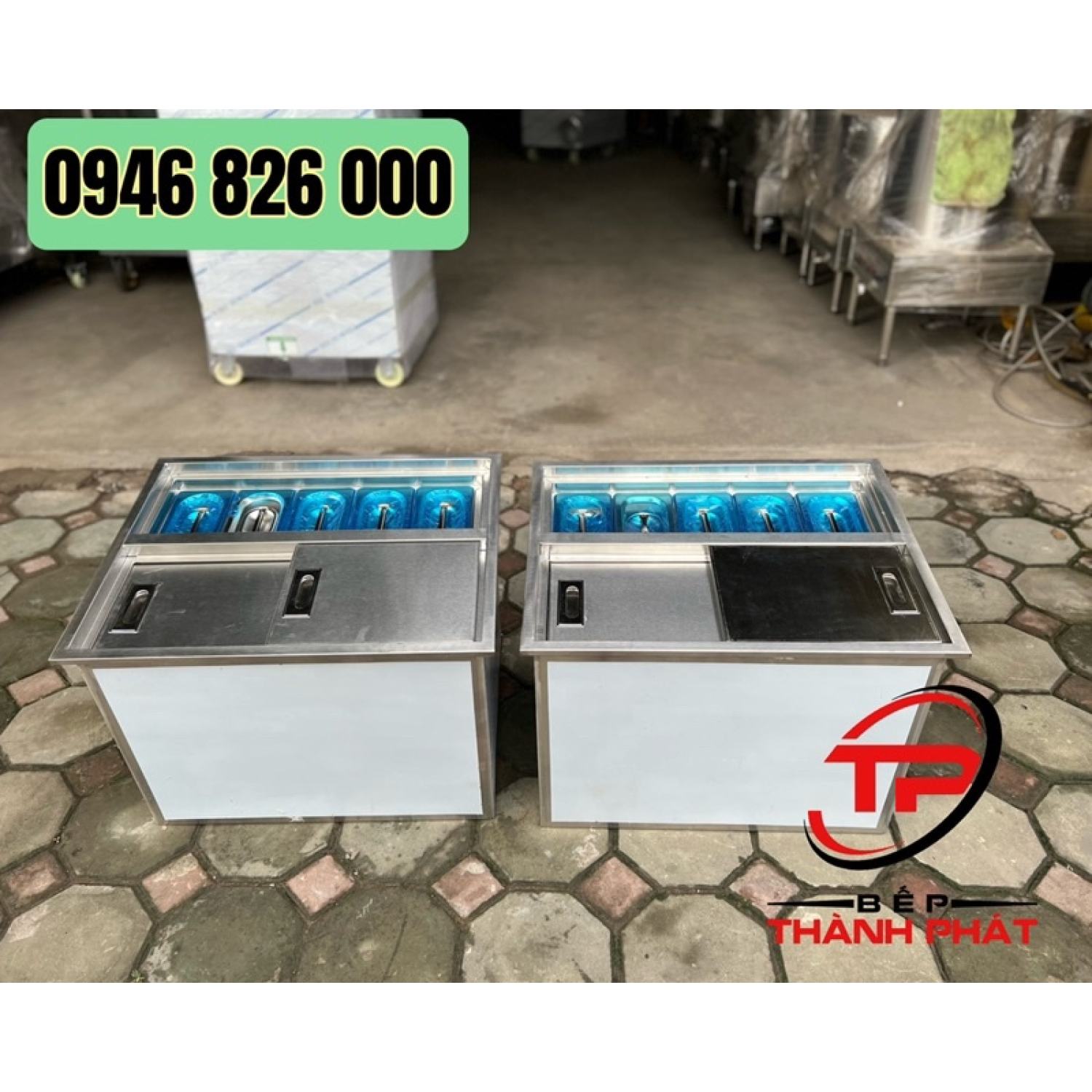 Thùng Đựng Đá Inox Kèm Khay Topping âm bàn quầy.