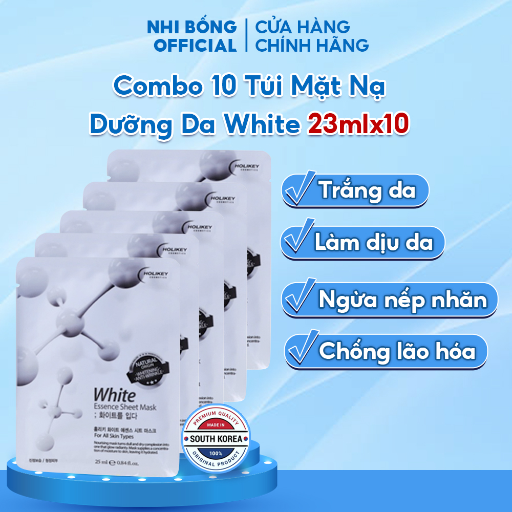 Hộp 10 Túi Mặt Nạ Giấy HOLIKEY Hàn Quốc Dưỡng Trắng Da Dưỡng Ẩm & Cung Cấp Khoáng Chất giúp da mềm mịn tự nhiên 25mlx10