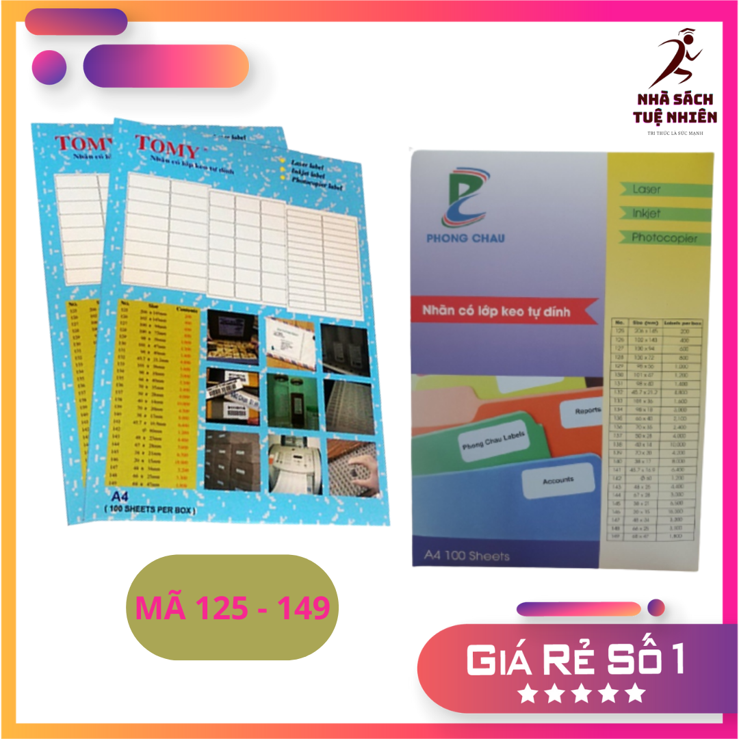 Giấy decal a4 tomy phong châu giấy in mã vạch a4 tem in mã vạch a4 mã từ 125 đến 149 100 tờ/ hộp cam kết chất lượng