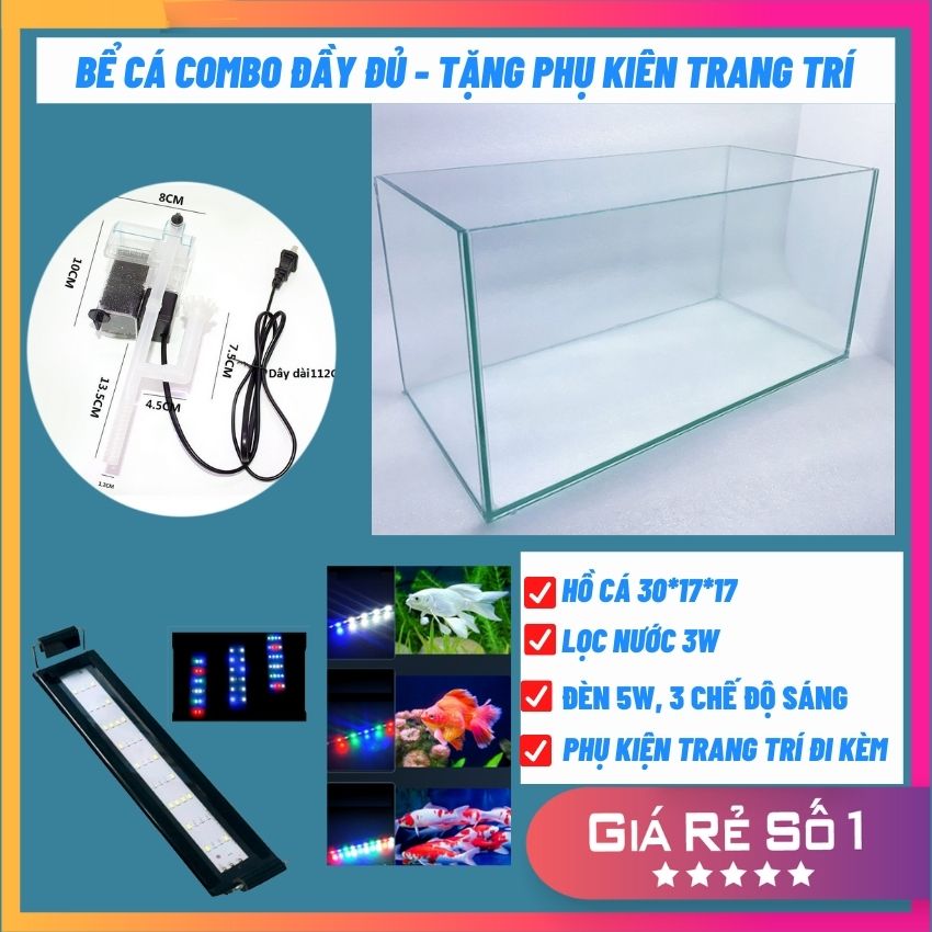 Bể cá mini để bàn COMBO ĐẦY ĐỦ Hồ Lọc Đèn kèm phụ kiện