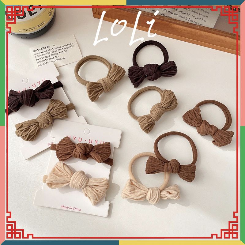 Dây cột tóc hình nơ màu trà sữa co giãn cho nữ - loli