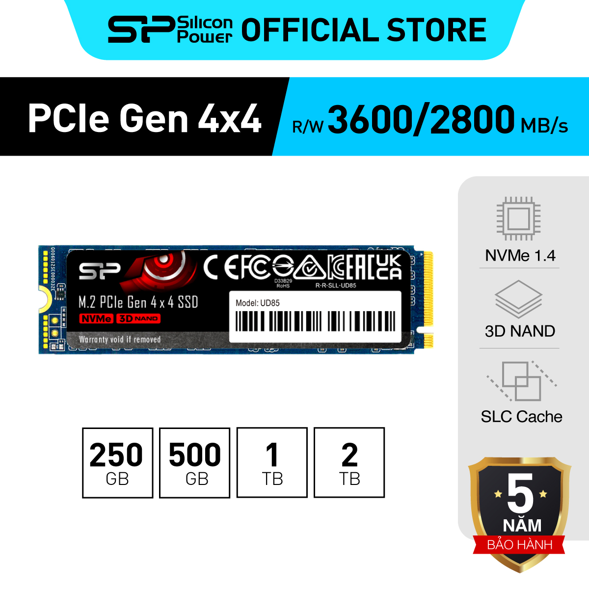 Ổ cứng SSD M2 NVME Silicon Power 250GB 500GB 1TB 2TB PCIE Gen 4x4 UD85 - Bảo hành 5 năm
