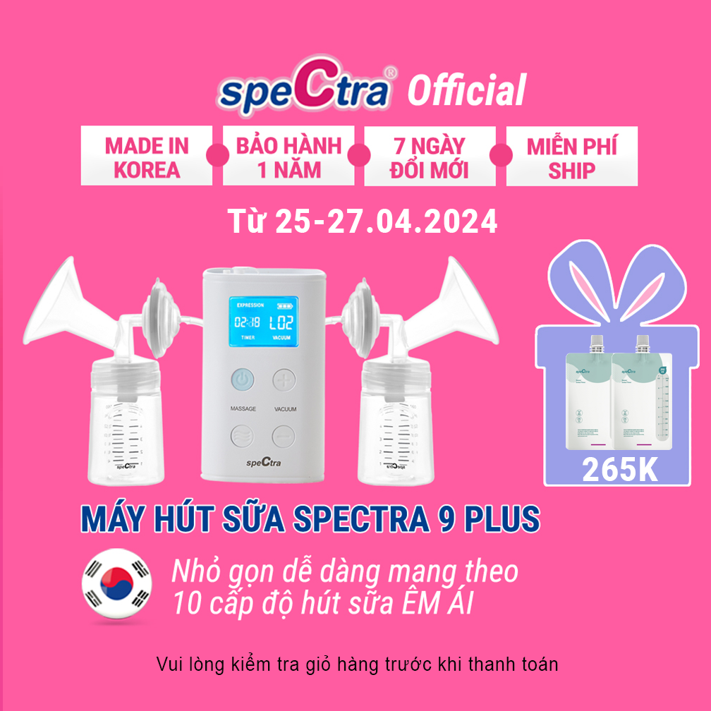 Máy Hút Sữa Điện Đôi Spectra 9 Plus Nhỏ Gọn Tích Điện (Bảo Hành 1 Năm)