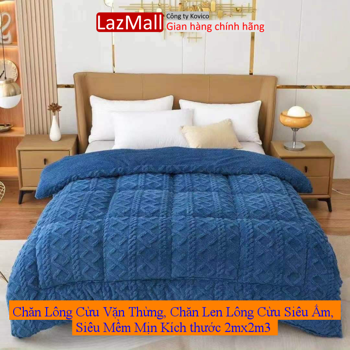 Chăn lông cừu vặn thừng, chăn len lông cừu siêu ấm, siêu mềm mịn kích thước 2mx2m3