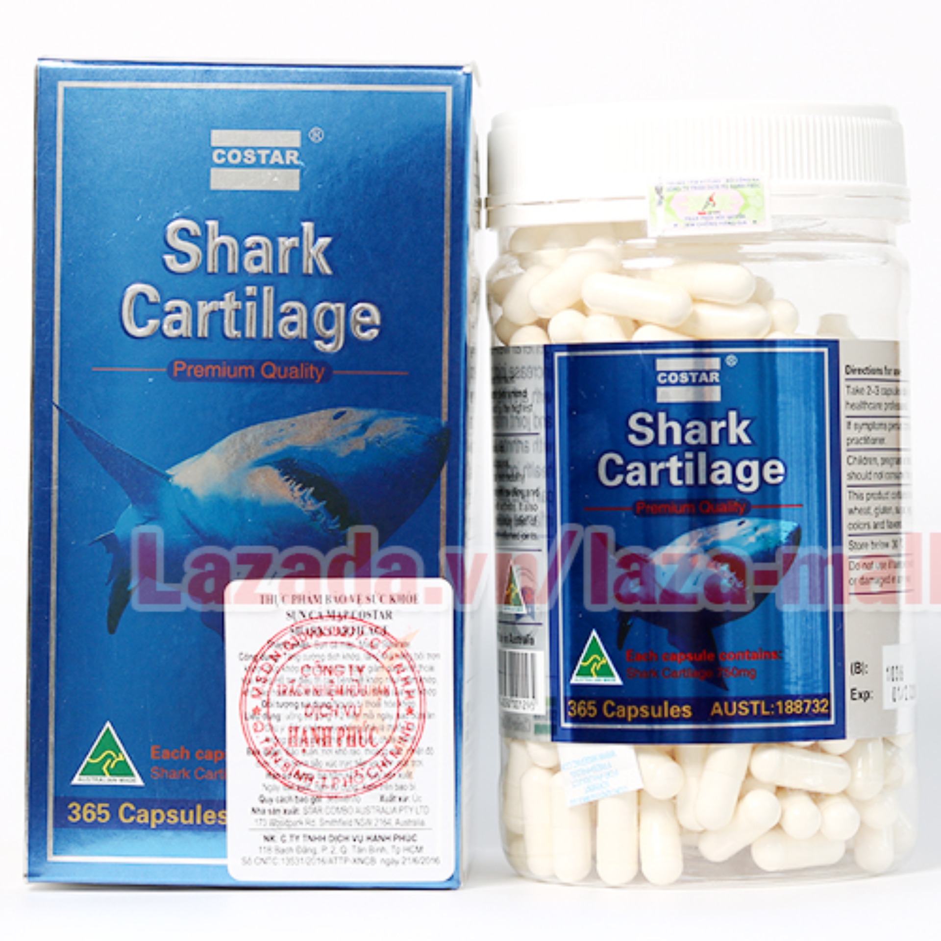 Sụn vi cá mập blue shark cartilage 750mg Úc (hộp lớn 365 viên)