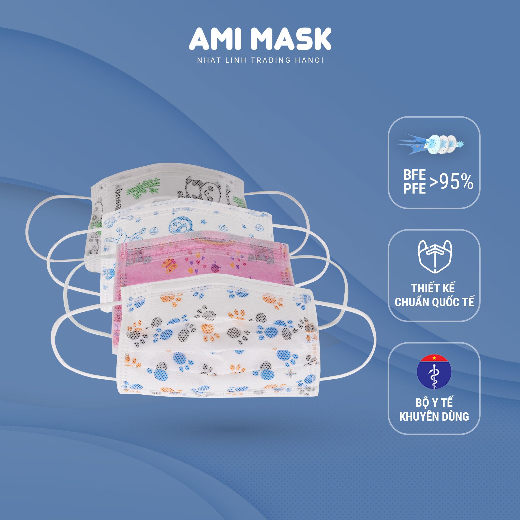 [50-100-200 chiếc] Khẩu trang y tế trẻ em AMI Baby Mask kháng khuẩn, chống bụi mịn và ngăn ngừa bệnh hô hấp cho trẻ