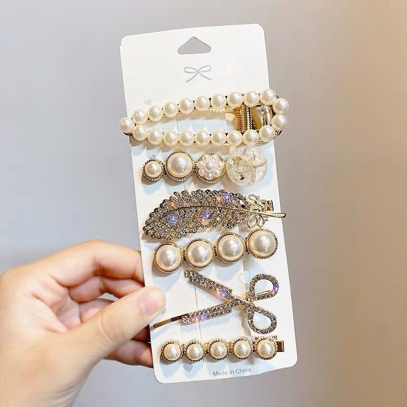 Set 6 kẹp tóc ngọc đính đá óng ánh sang trọng