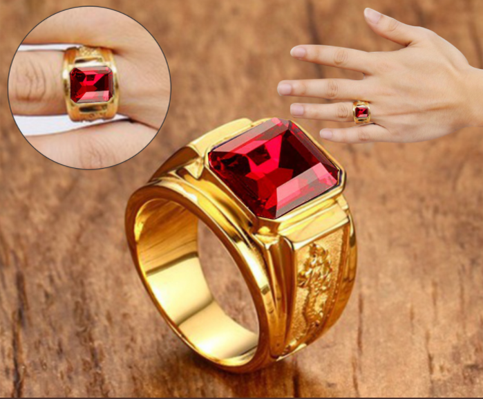 Nhẫn Nam cao cấp đính đá Đỏ thời trang Đẹp