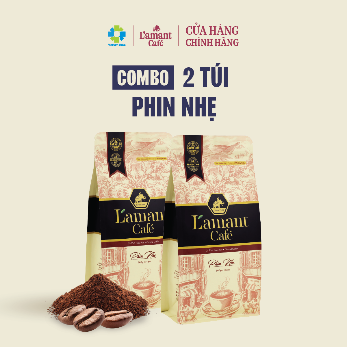 Combo 02 Cà phê rang xay Phin Nhẹ (Túi 500 g)
