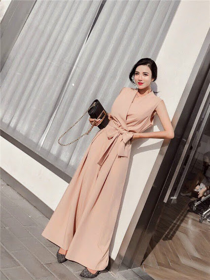 Jum dài cổ v thắt nơ sang trọng