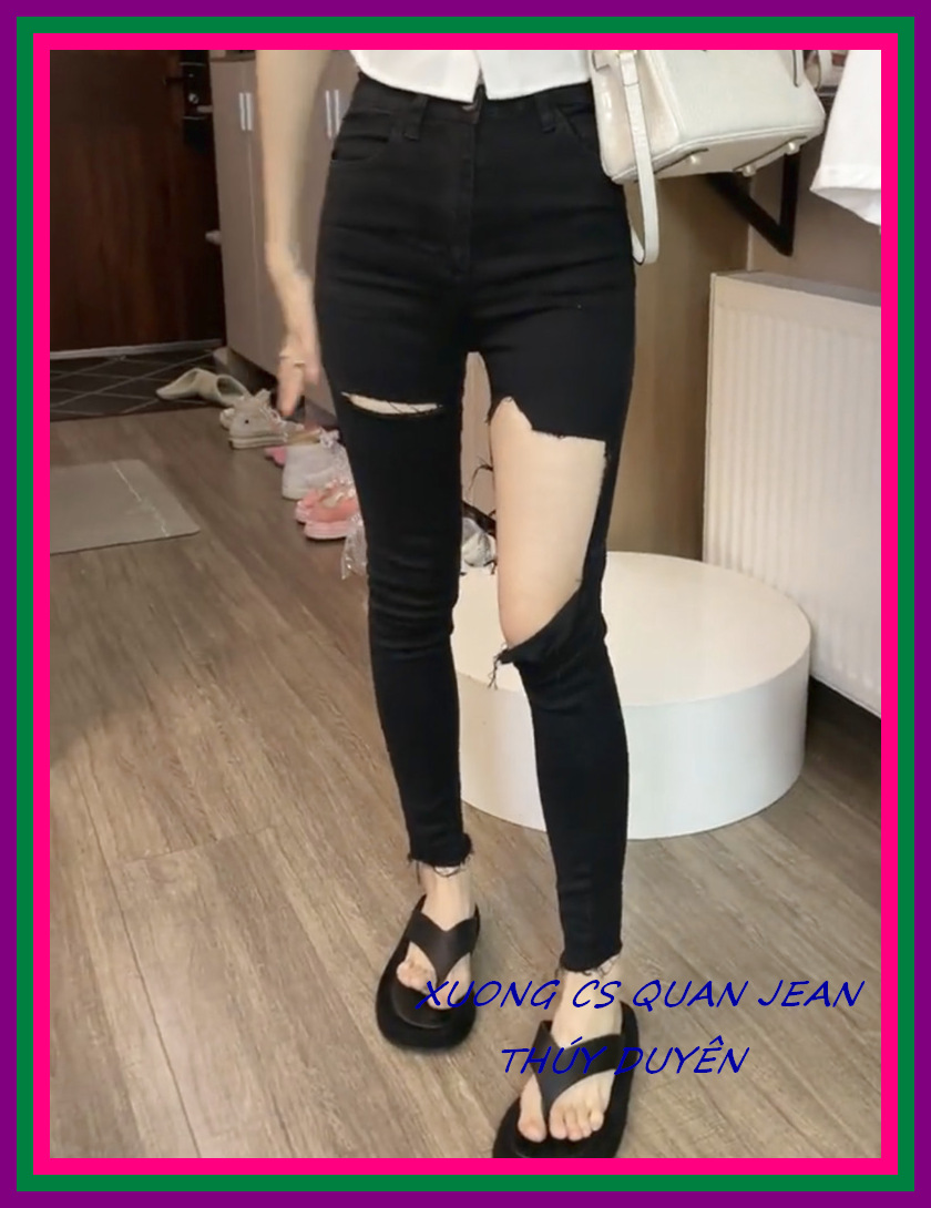 Quần jean nữ coton ôm body RÁCH TO NHỎ co giãn tốt chill 2 màu siêu hot, quần bò nữ RÁCH MẪU MỚI giá siêu rẻ A510.631