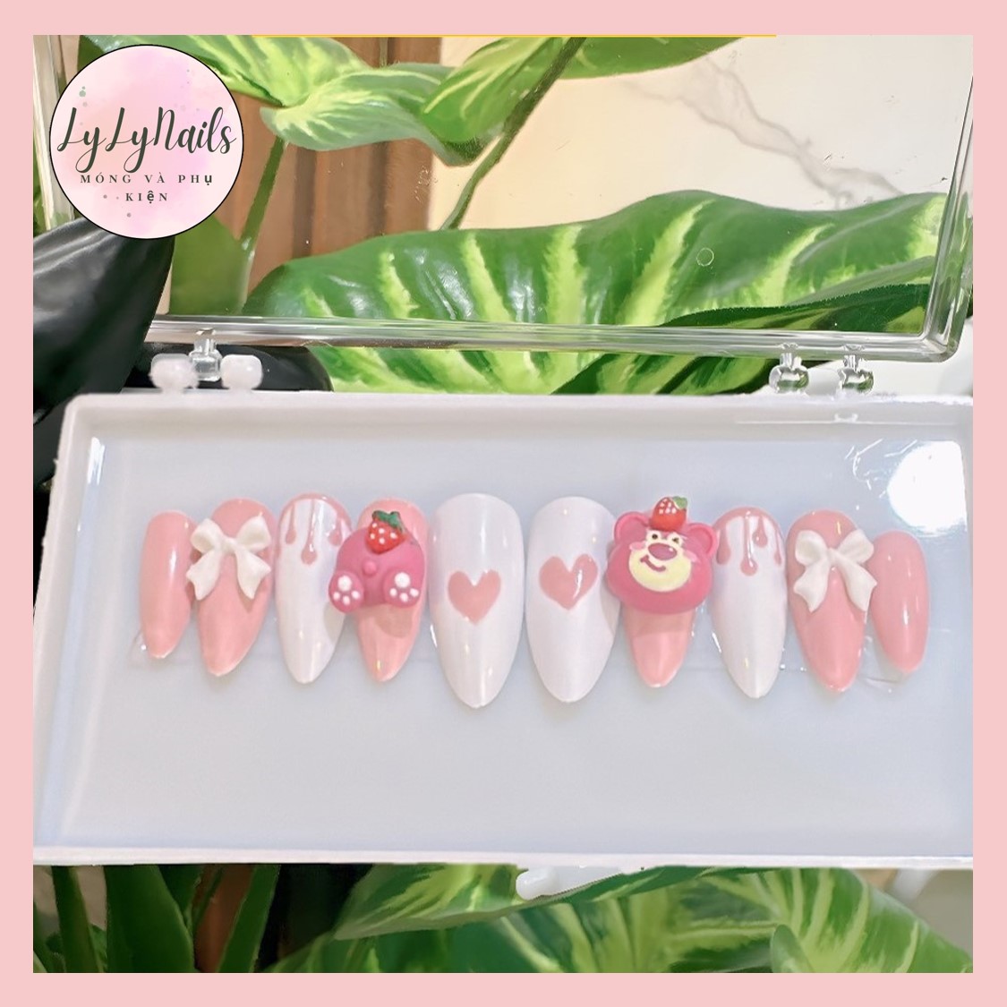 Set 24 móng giả,Nailbox thiết kế đính charm,đính đá trang nhã sang chảnh LyLy mã PP49