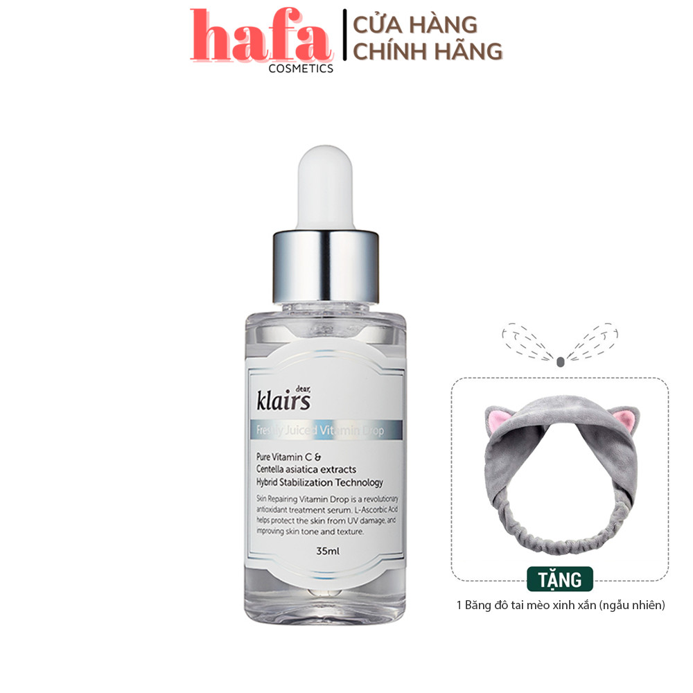 Serum Dưỡng Sáng Da, Mờ Thâm Mụn Klairs Freshly Juiced Vitamin Drop 35ml + Tặng Băng Đô Tai Mèo (Màu Ngẫu Nhiên)