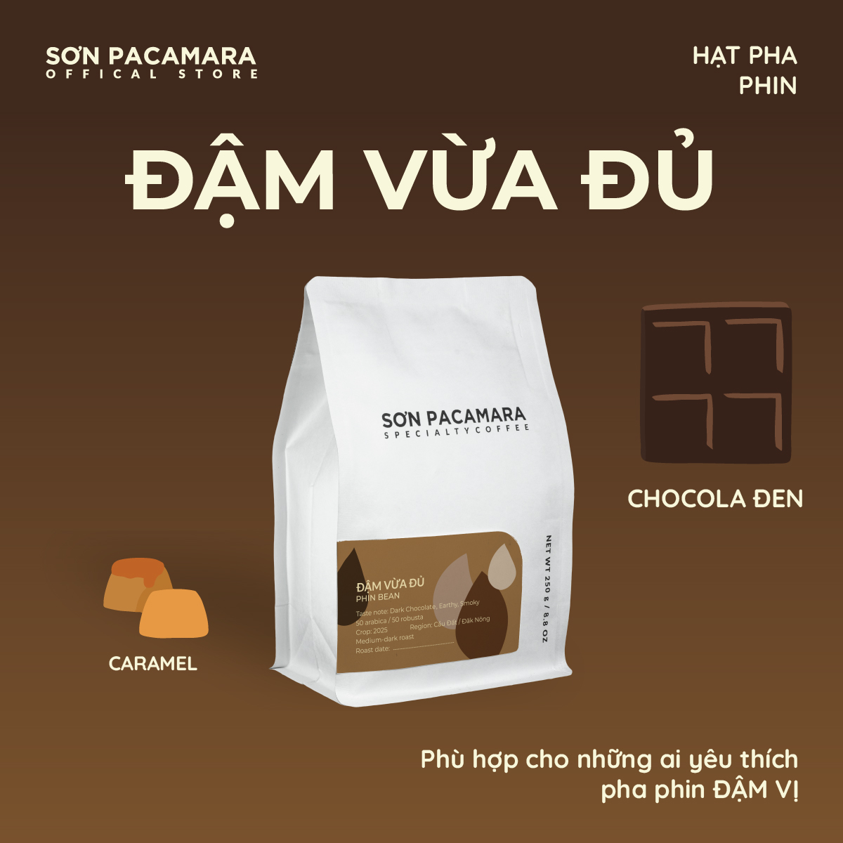   Cà Mới  Cà Phê Pha Phin Sơn Pacamara Gói Đậm Vừa Đủ Chất Lượng Cao 50% Arabica Đà Lạt 50% Robusta Đăk Nông Rang Đậm Không Chua Đắng Nhẹ Gói 250gr 500gr 