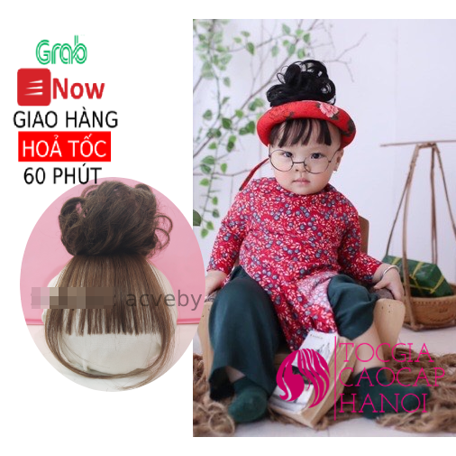Ảnh thật 100% - Tóc giả trẻ em - Set băng đô búi xoăn cho bé kèm tóc mái