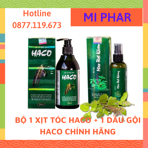 Liệu trình rụng tóc: 1 tinh dầu xịt Mao Bạt Khang và 1 dầu gội thảo dược Haco - Giúp tóc chắc khỏe mượt mà - MiPhar 1