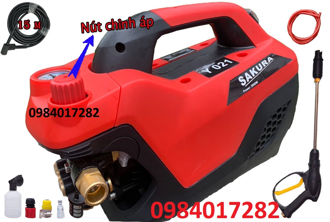 Máy Rửa Xe Mini .Chỉnh Áp SAKURA. Japan OY21.KHông Phải Lõi Đồng Đền Gấp 50 Lần Sản Phẩm. Tặng sung dài bình bọt .Kim thông sung .