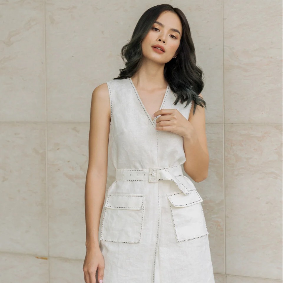 Đầm Linen Kem Stay Classy F2 D405