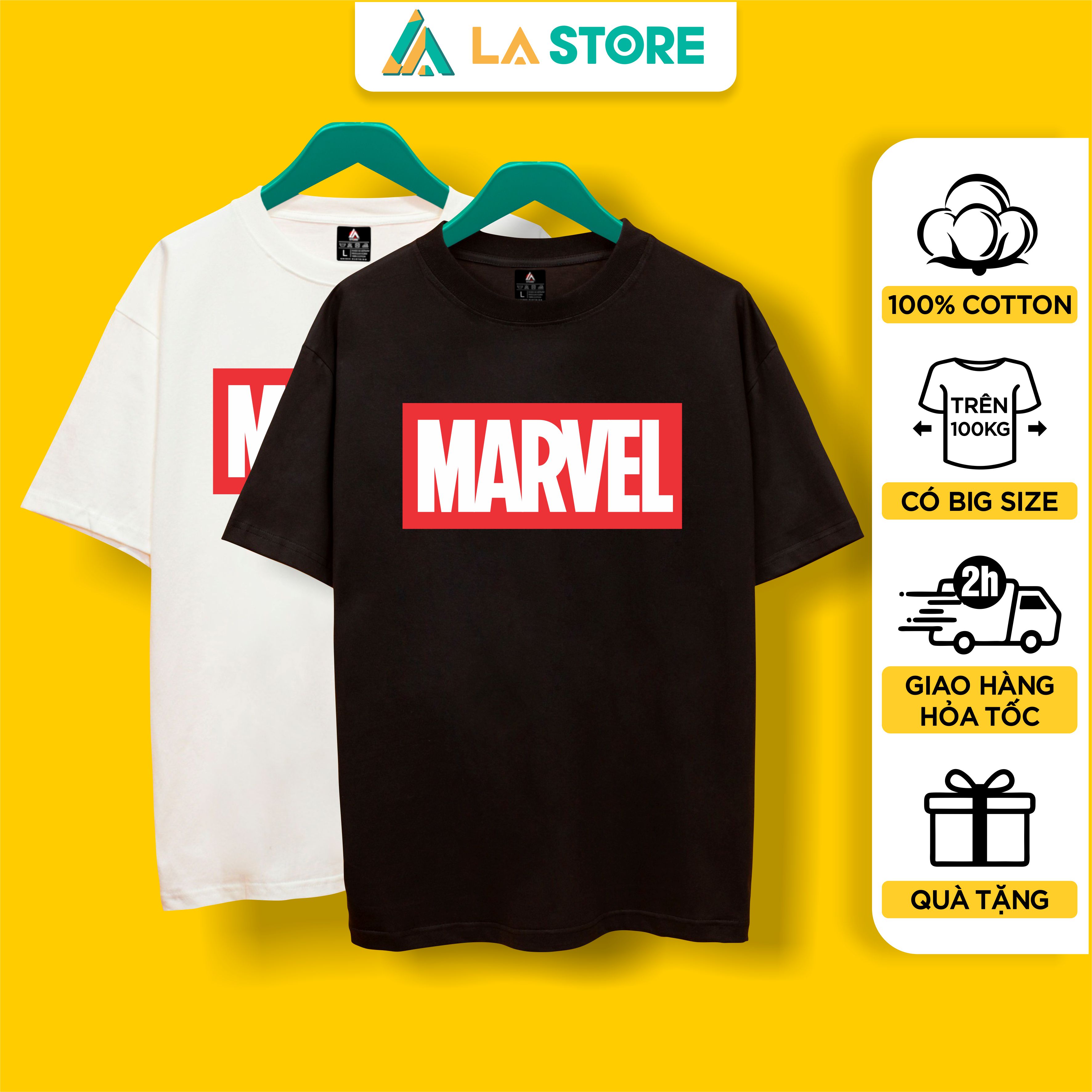 Áo thun unisex cotton marvel siêu anh hùng form rộng tay lỡ nam nữ có big size | lạ store