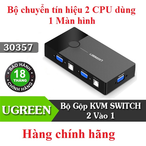 Bộ chuyển tín hiệu 2 cpu dùng 1 màn hình kvm switch usb chính hãng ugreen 30357 cao cấp - ugreen 30357