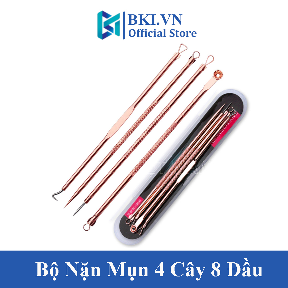 Bộ Dụng Cụ Nặn Mụn Và Lấy Ráy Tai 4 Cây 8 Đầu Bằng Thép Không Gỉ Chuyên Nghiệp, Dễ Dàng Sử Dụng (GIAO MÀU NGẪU NHIÊN)
