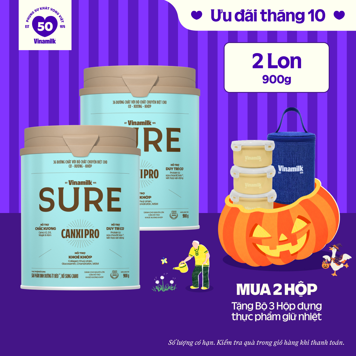 Combo 2 lon Sữa bột Vinamilk CanxiPro 900g (Hộp thiếc) - Sữa bổ sung Canxi cho người già cao tuổi, Tốt cho xương khớp| [ CÓ THỂ NHẬN BAO BÌ CŨ/ MỚI]