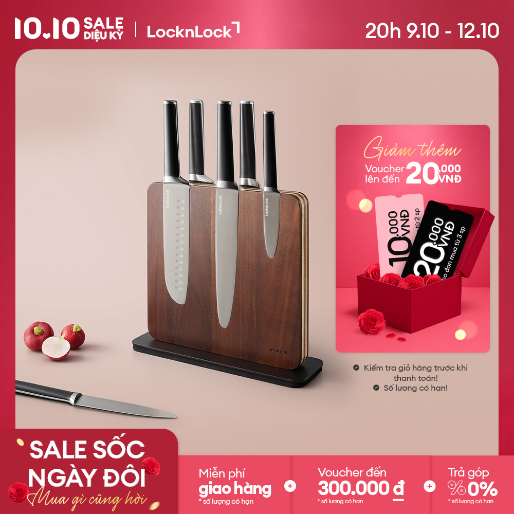 Bộ dao 7 món Lock&Lock CKK804 gồm 6 dao, 1 khối đỡ dao nam châm bằng gỗ - Màu nâu
