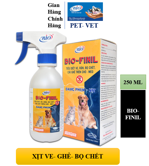 BIO-FINIL 250ML. SẠCH VE- GHẺ- BỌ CHÉT CHO CHÓ MÈO. HIÊU QUẢ VE- BỌ CHÉT
