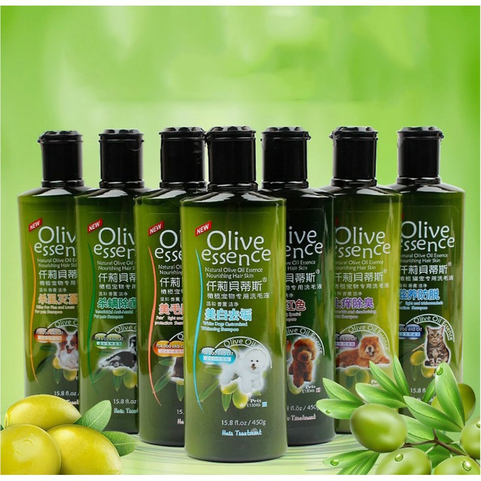 Hanpet - sữa tắm cho thú cưng chó mèo olive essence chai 450ml