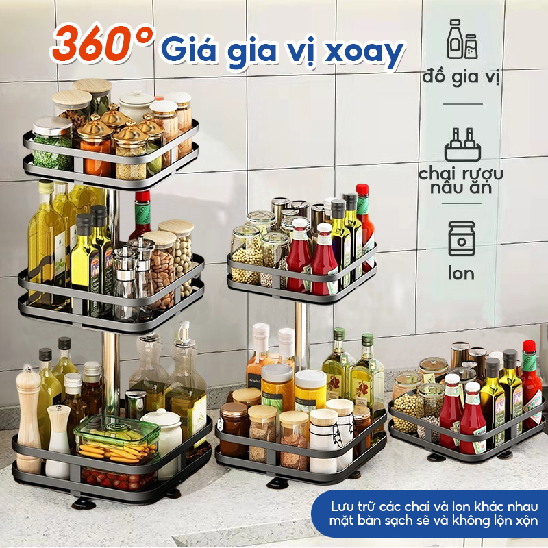 Kệ xoay đa năng 360 kệ bếp đa năng, kệ đựng gia vị nhà bếp Giá để đồ nhà bếp Lưu trữ phòng khách, lưu trữ phòng tắm