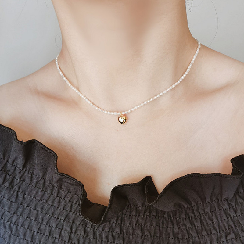 Dây chuyền ngọc trai mặt trái tim titan ko đen tt 4265